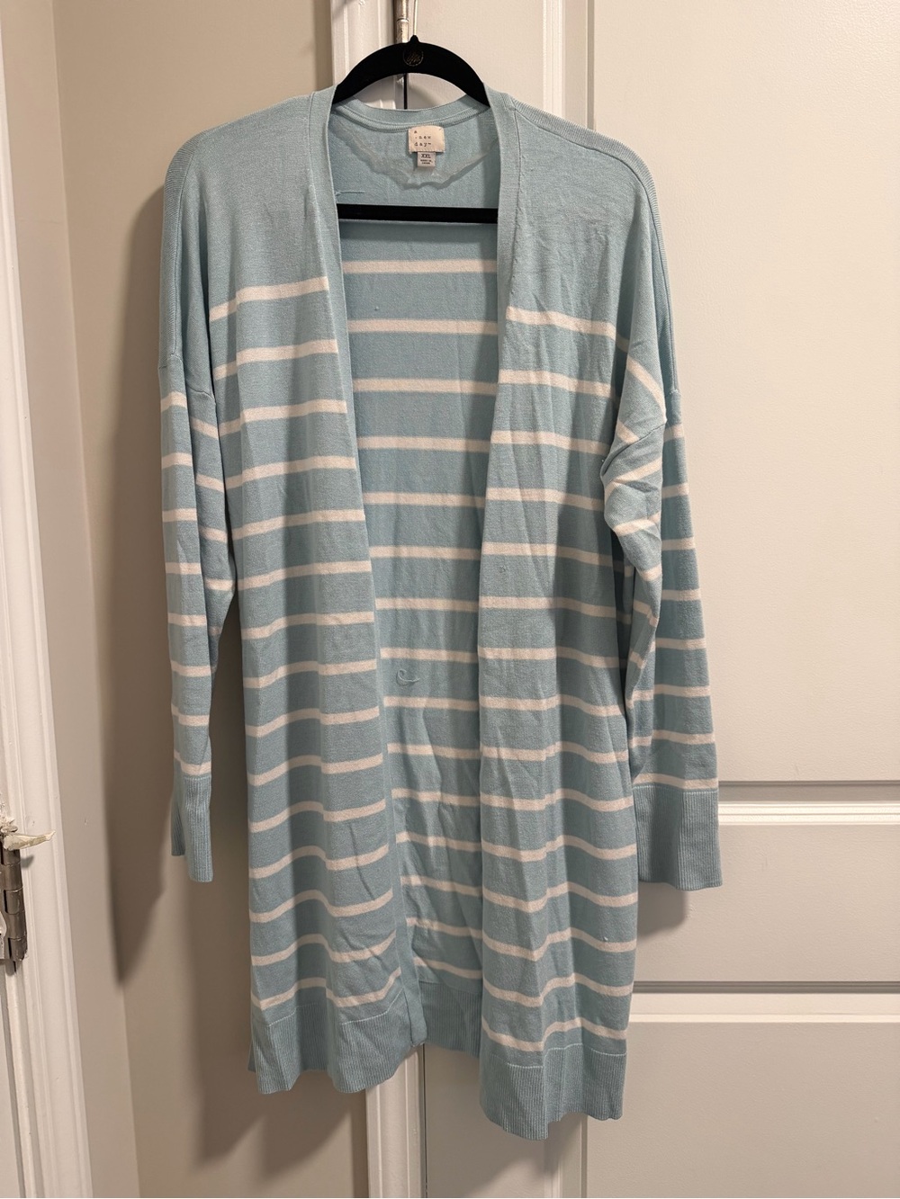 a new day Light Blue & White Striped Open-Front Cardigan